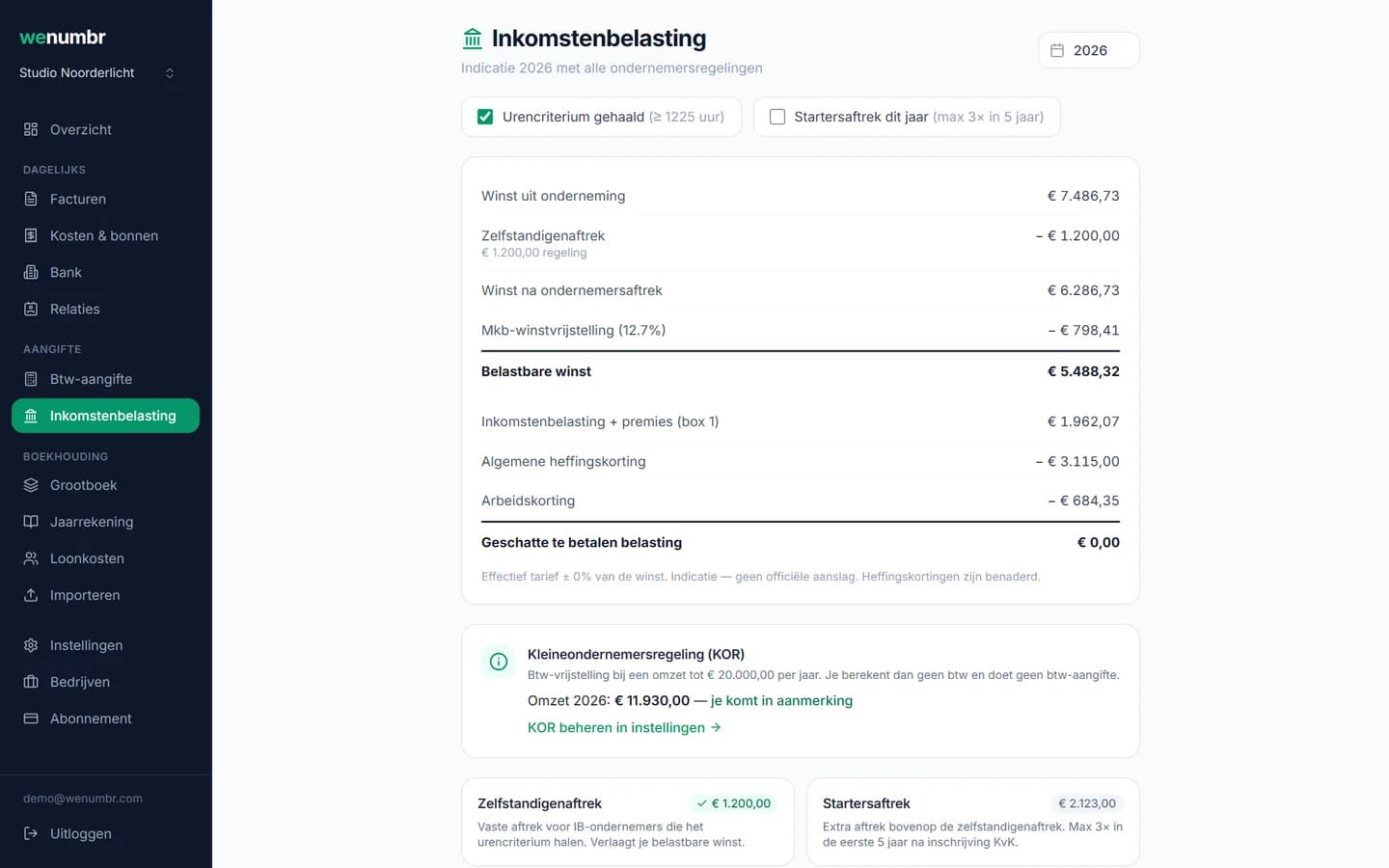 De berekening van de inkomstenbelasting in Wenumbr